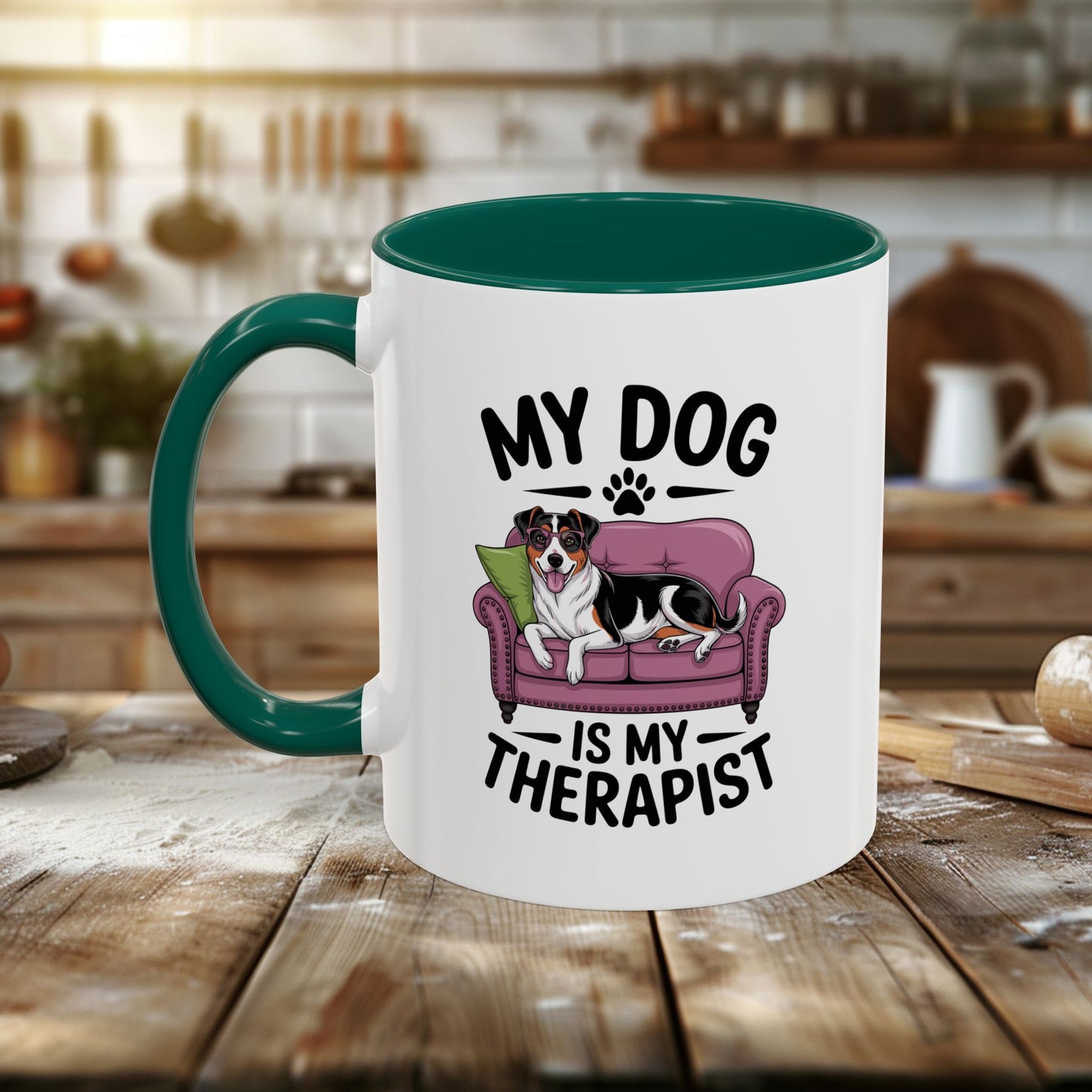 colorful mugs (11oz, 15oz) - my dog is my therapist | funny dog lover gift | cute pet quote design
