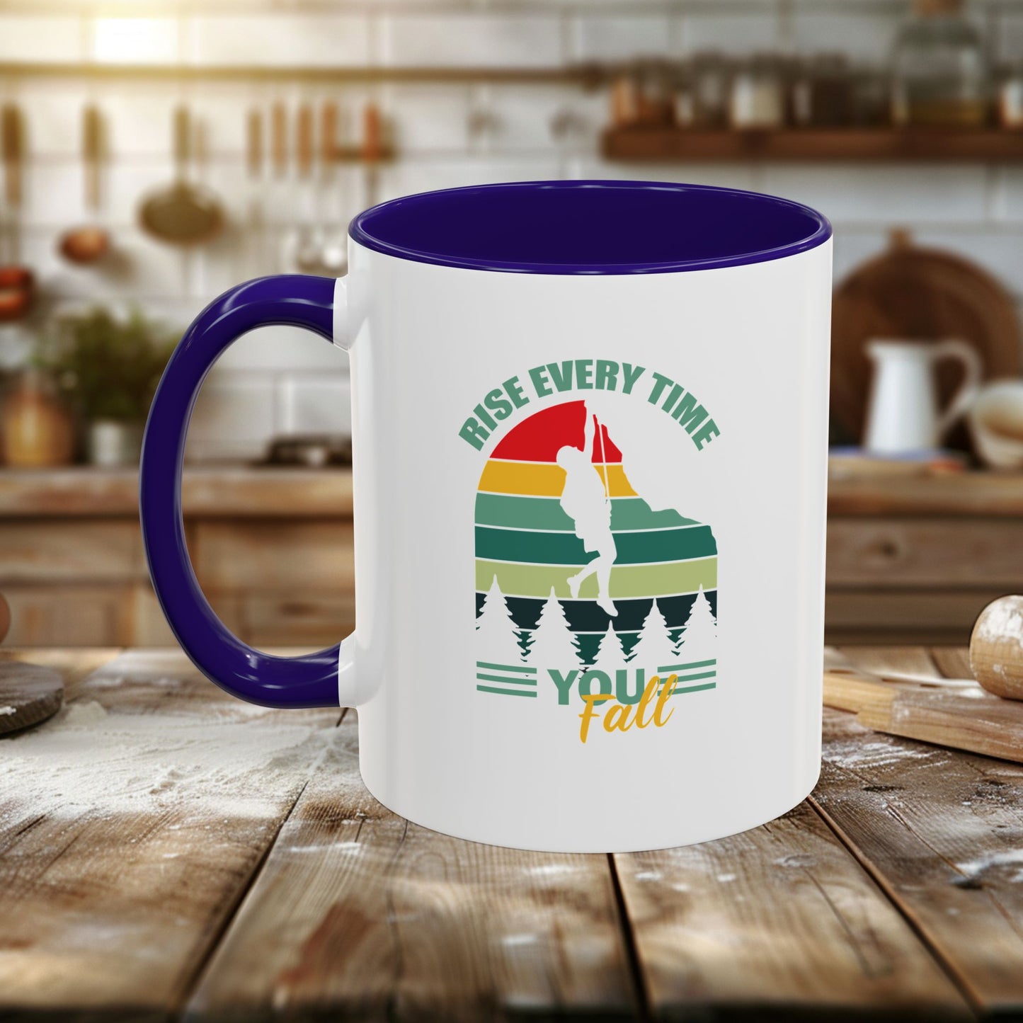 colorful mugs (11oz, 15oz) - rise every time you fall - resilience quote