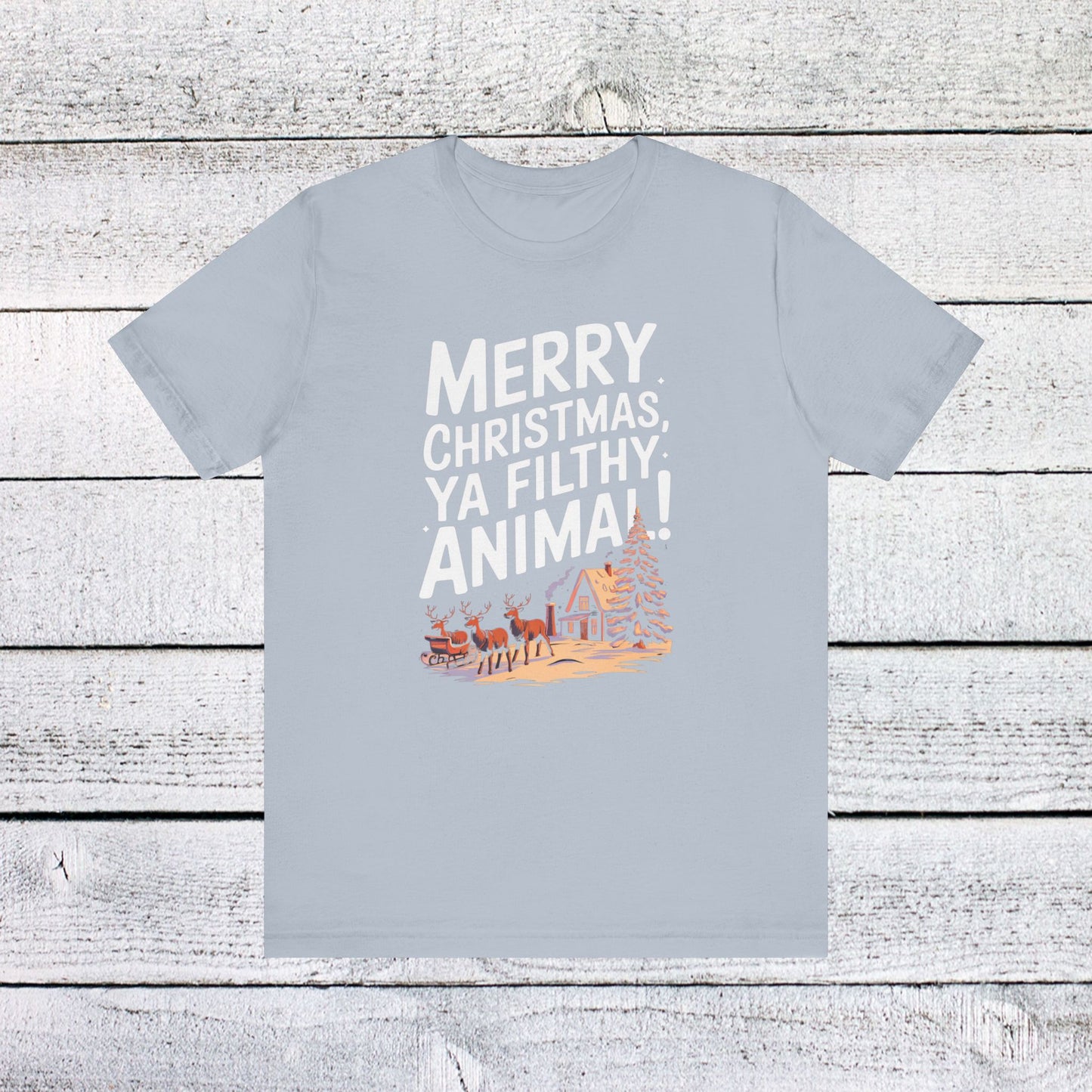 men & women christmas t-shirt. merry christmas ya filthy animal. unisex christmas t-shirt.