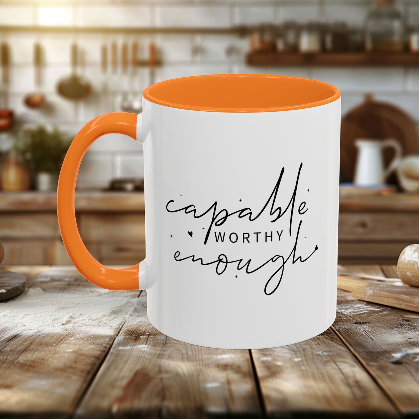 colorful mugs (11oz, 15oz) - capable, worth, enough - empowerment words