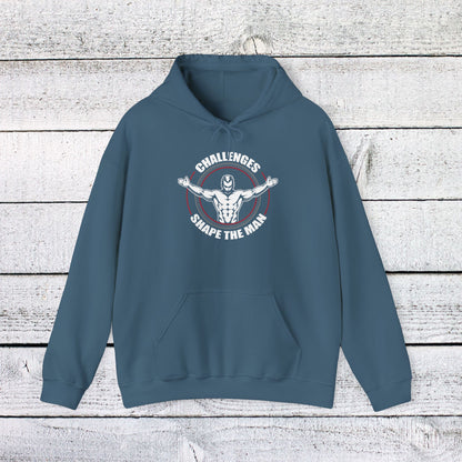 Unisex Heavy Blend™ Hooded Sweatshirt - Challenges Shape the Man - Grit and Growth Quote