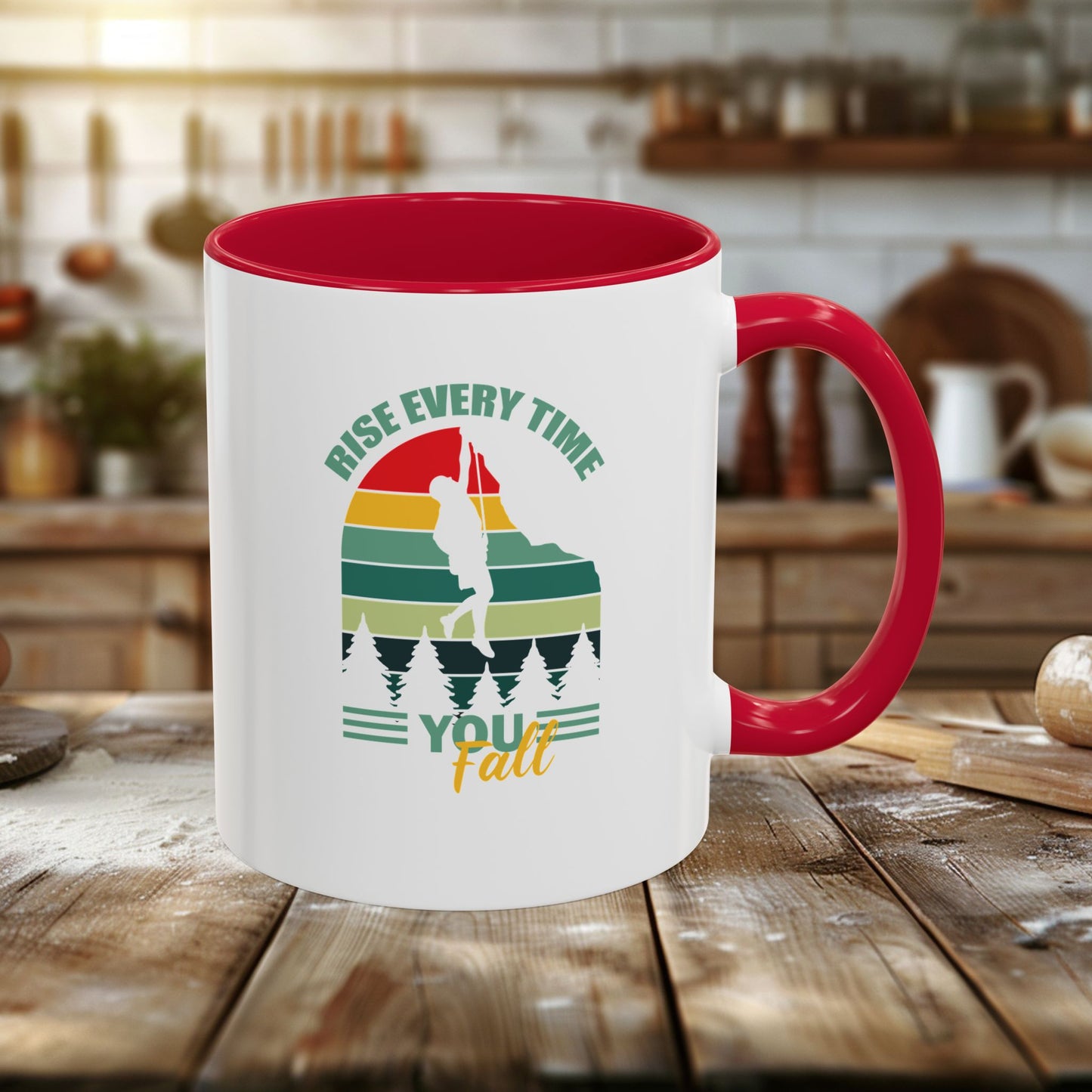 colorful mugs (11oz, 15oz) - rise every time you fall - resilience quote