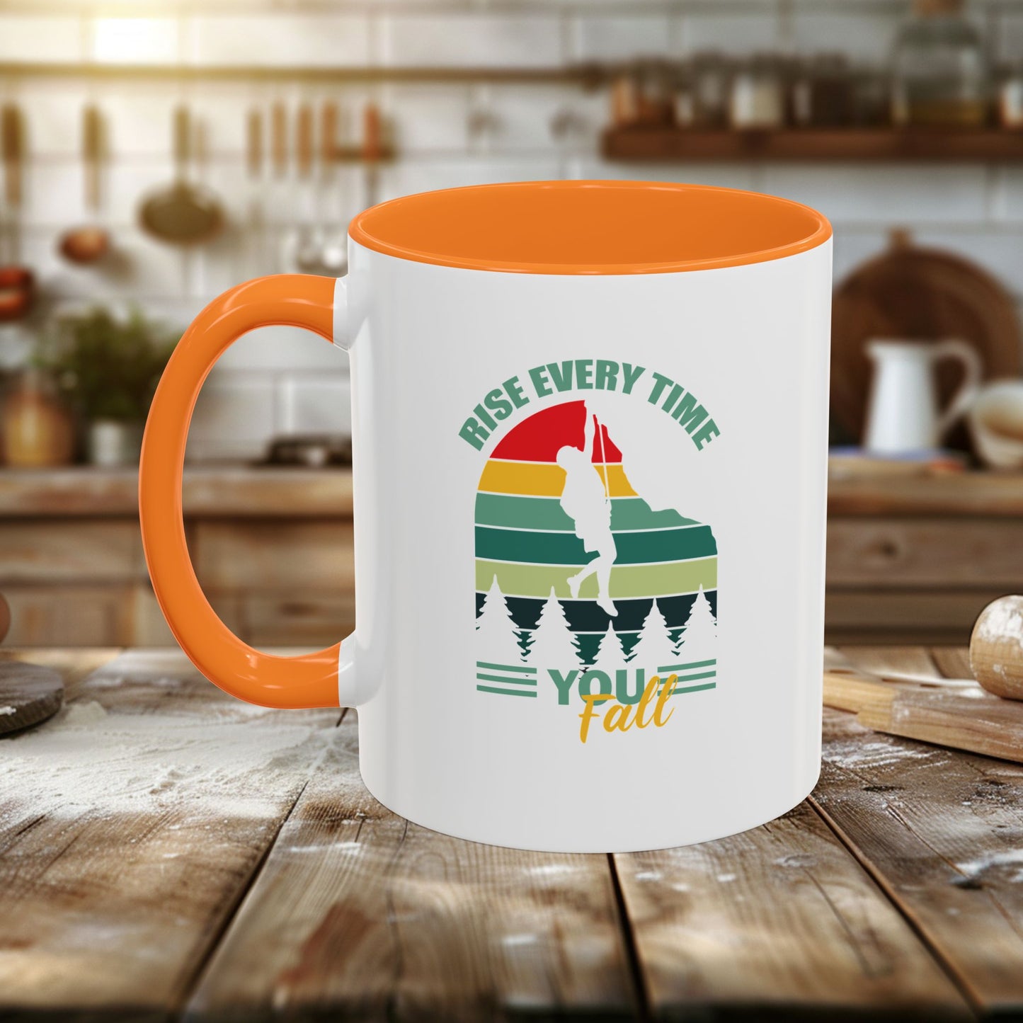 colorful mugs (11oz, 15oz) - rise every time you fall - resilience quote