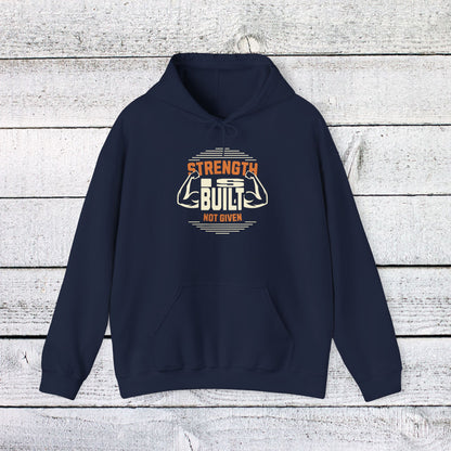 Unisex Heavy Blend™ Hooded Sweatshirt - Strength is Built Not Given - Motivational Gym Quote