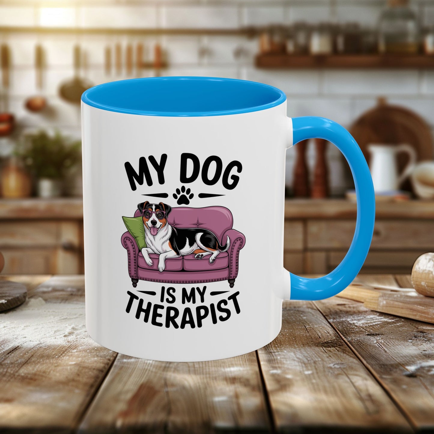 colorful mugs (11oz, 15oz) - my dog is my therapist | funny dog lover gift | cute pet quote design