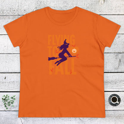 Women Halloween T-Shirt, Women Tee, Falling in Love - Witch Riding Broom, Halloween Gift