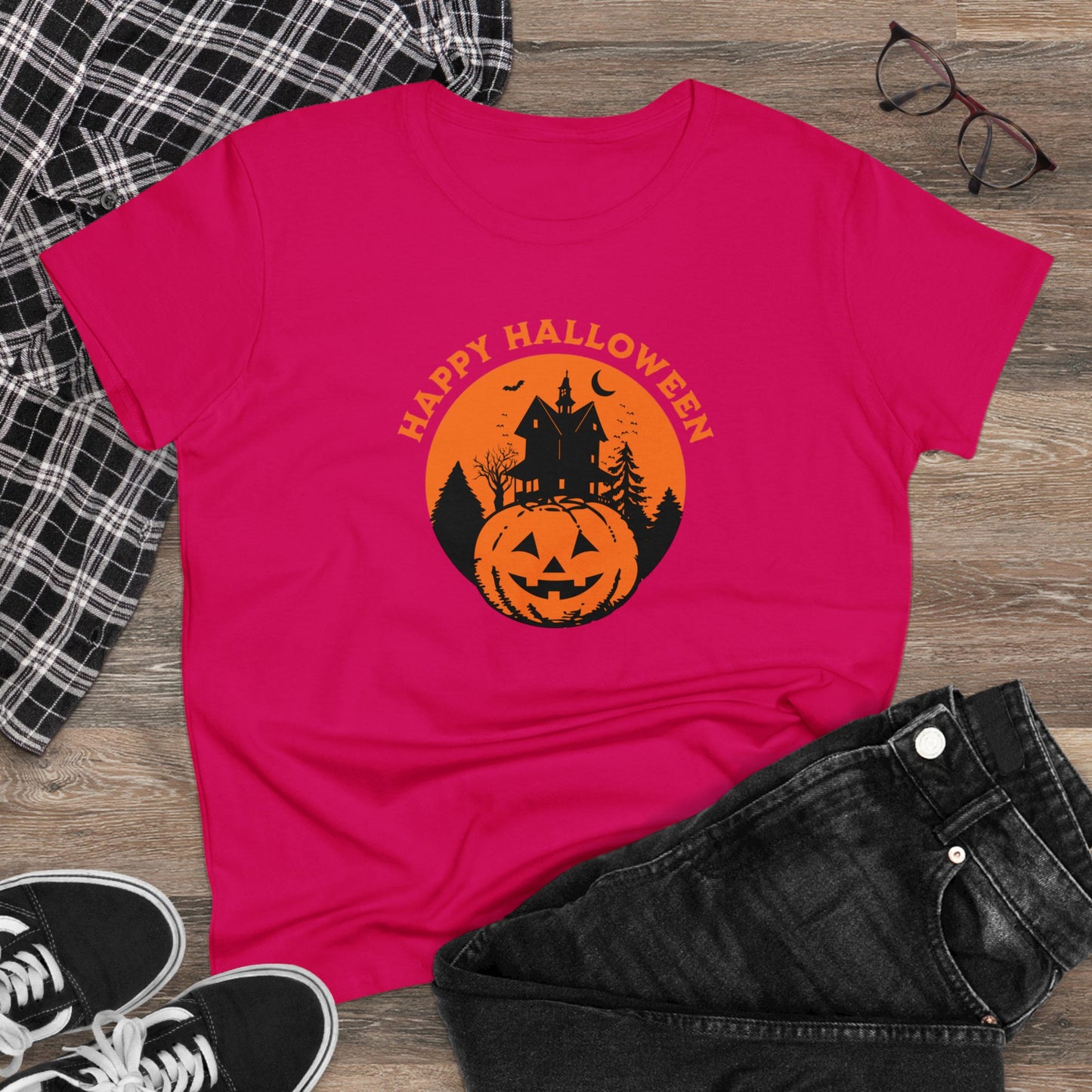 women halloween t-shirt, women tee, halloween gift, jack o'lantern - haunted halloween