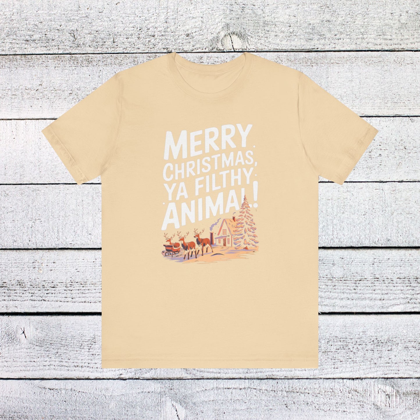 men & women christmas t-shirt. merry christmas ya filthy animal. unisex christmas t-shirt.