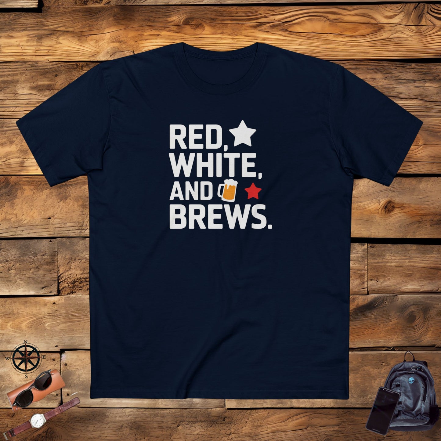 men's t-shirt, men's tee, men's funny gift, red white and brews!