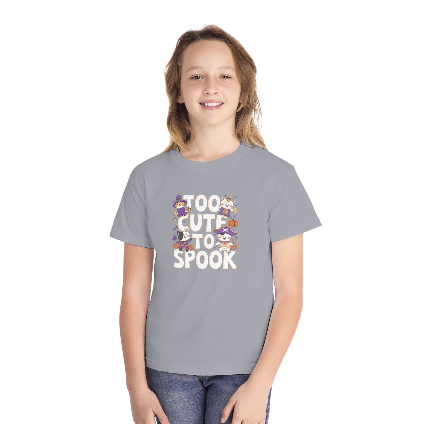 youth t-shirt, youth halloween t-shirt, too cute to spook!