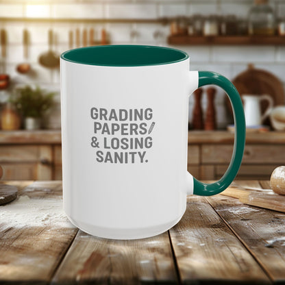 Colorful Grading Papers & Losing Sanity Mug – Perfect Gift for Teachers. Teachers with attitude.