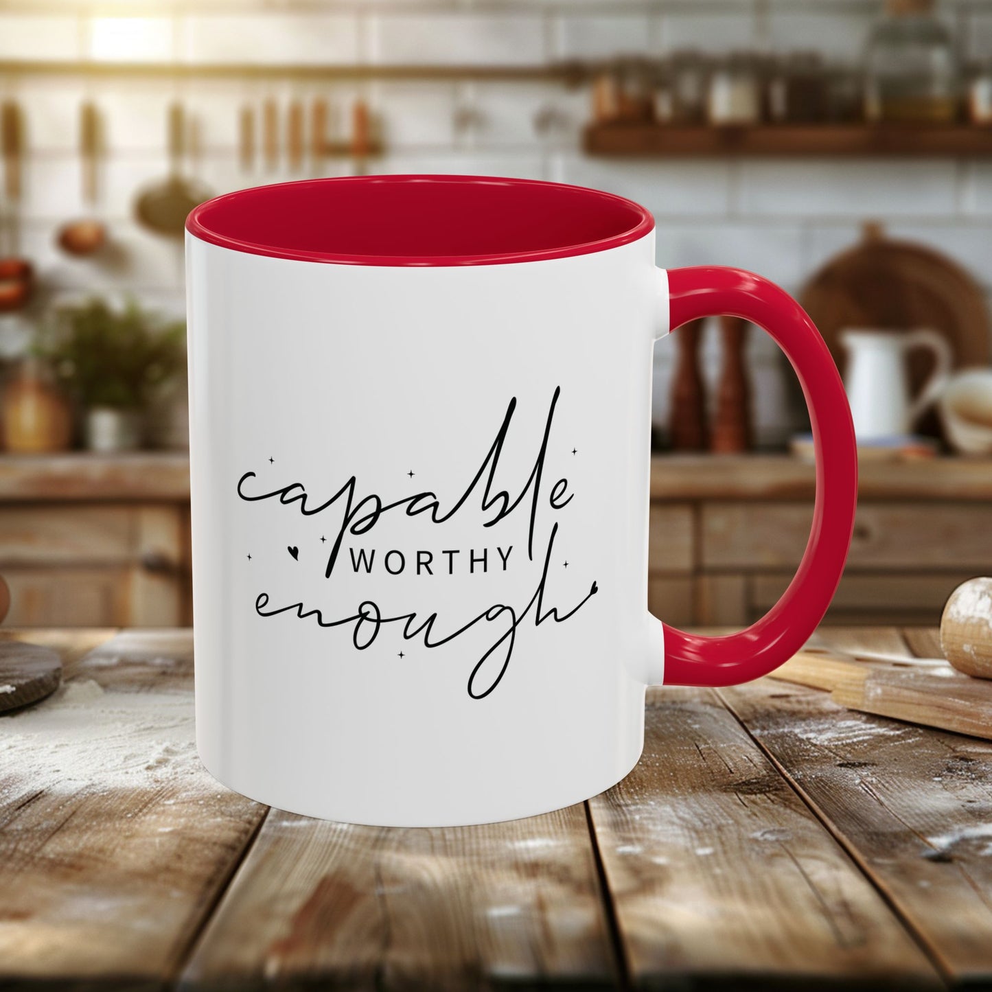 colorful mugs (11oz, 15oz) - capable, worth, enough - empowerment words