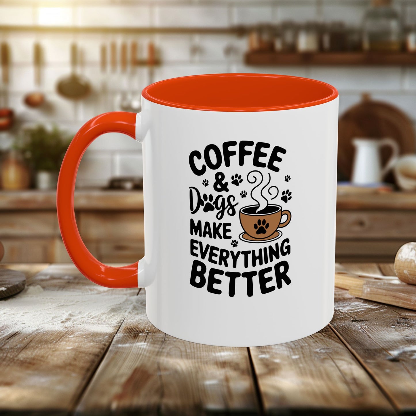 colorful mugs (11oz, 15oz) - coffee and dogs make everything better | funny dog lover gift | cute pet quote design
