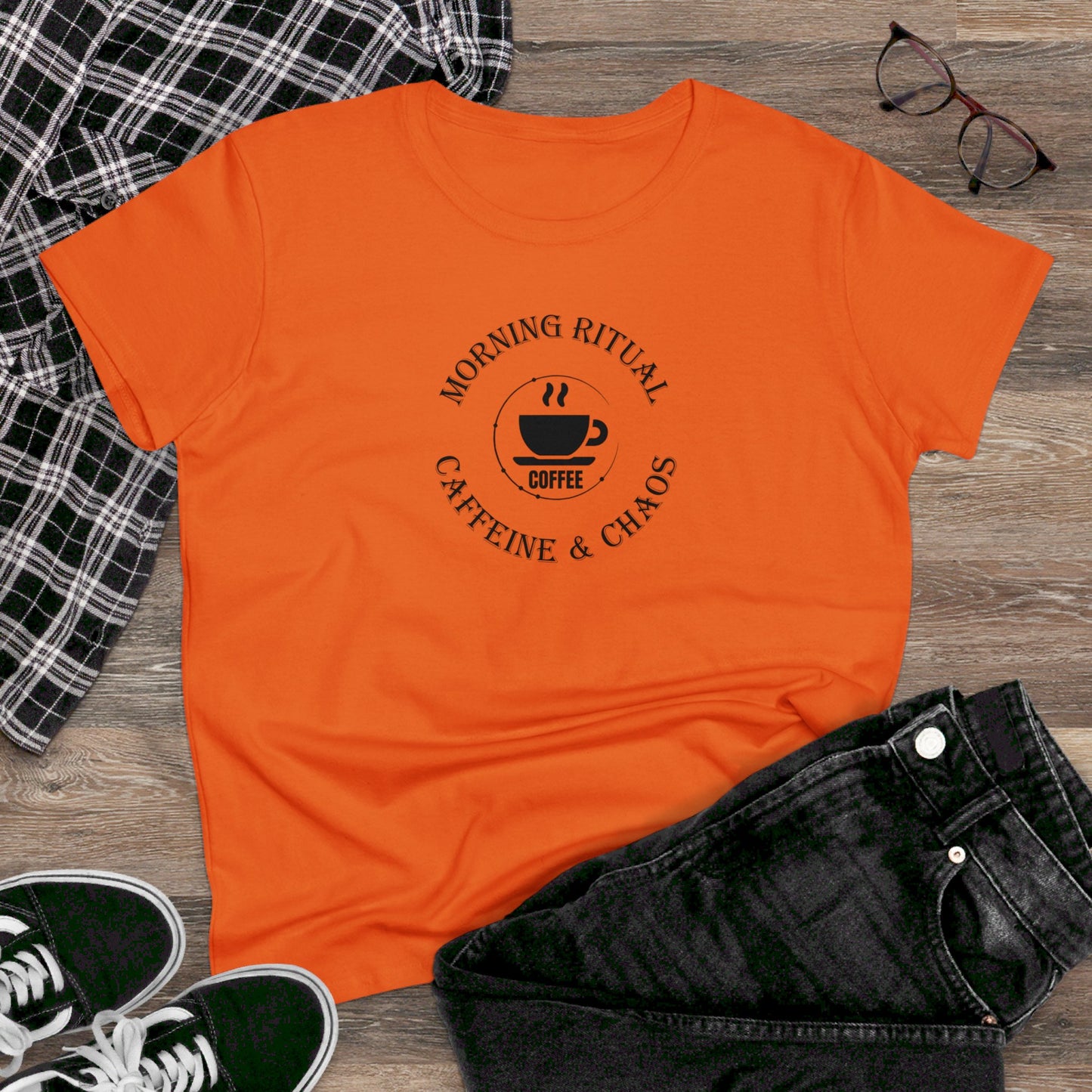 womens t-shirt - caffeine and chaos