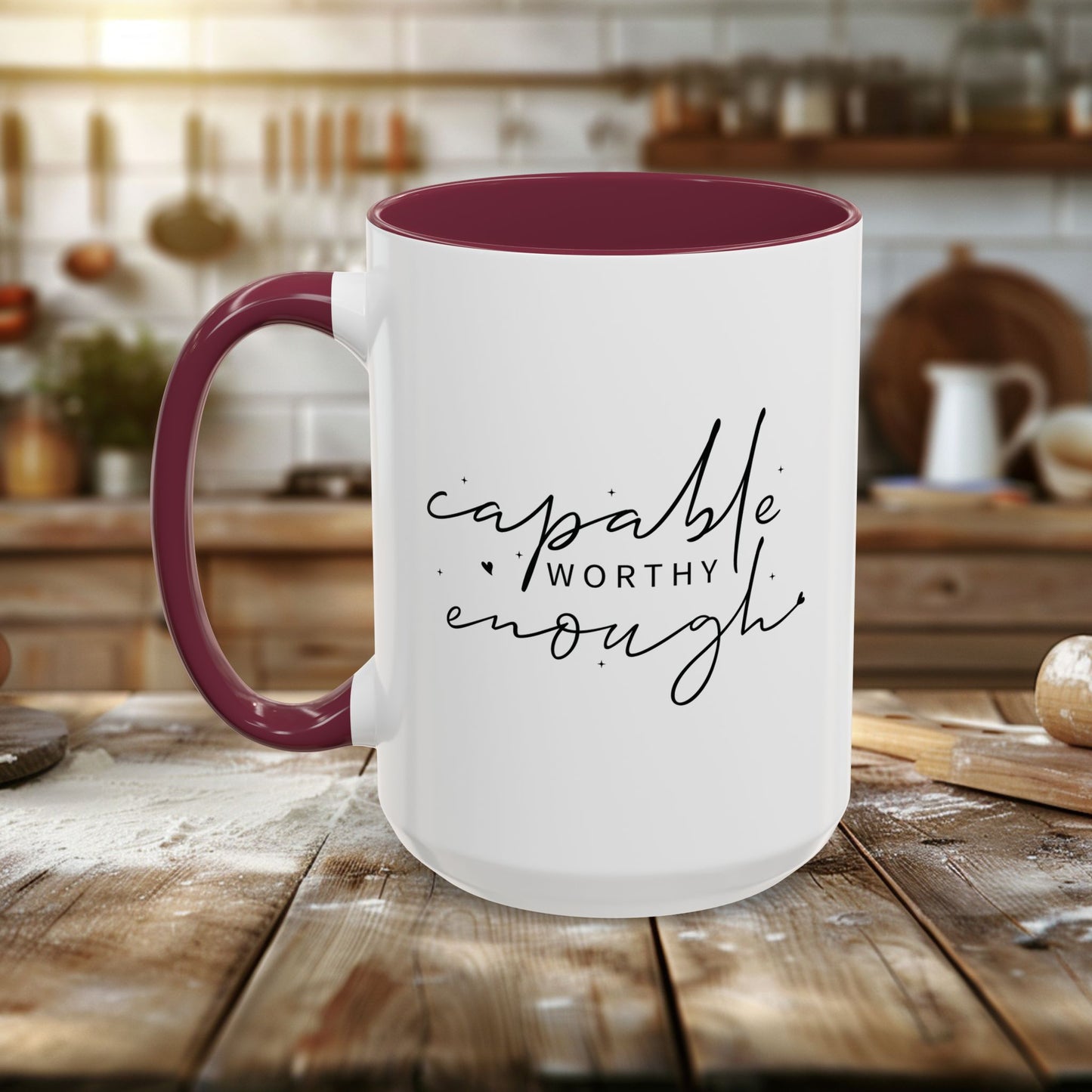 colorful mugs (11oz, 15oz) - capable, worth, enough - empowerment words