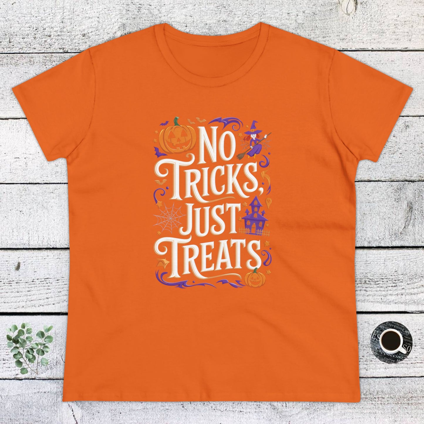 women's t-shirts, women's halloween tee, funny gift, no trick's just treats!