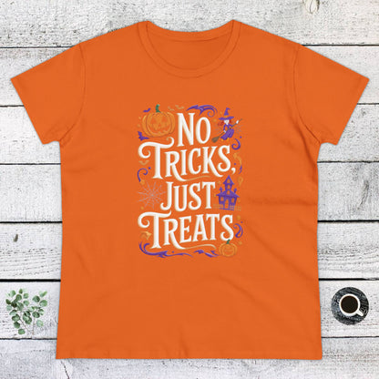 Women's T-Shirts, Women's Halloween Tee, Funny Gift, No Trick's Just Treats!