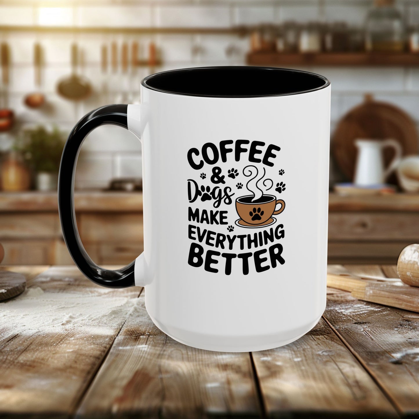 colorful mugs (11oz, 15oz) - coffee and dogs make everything better | funny dog lover gift | cute pet quote design