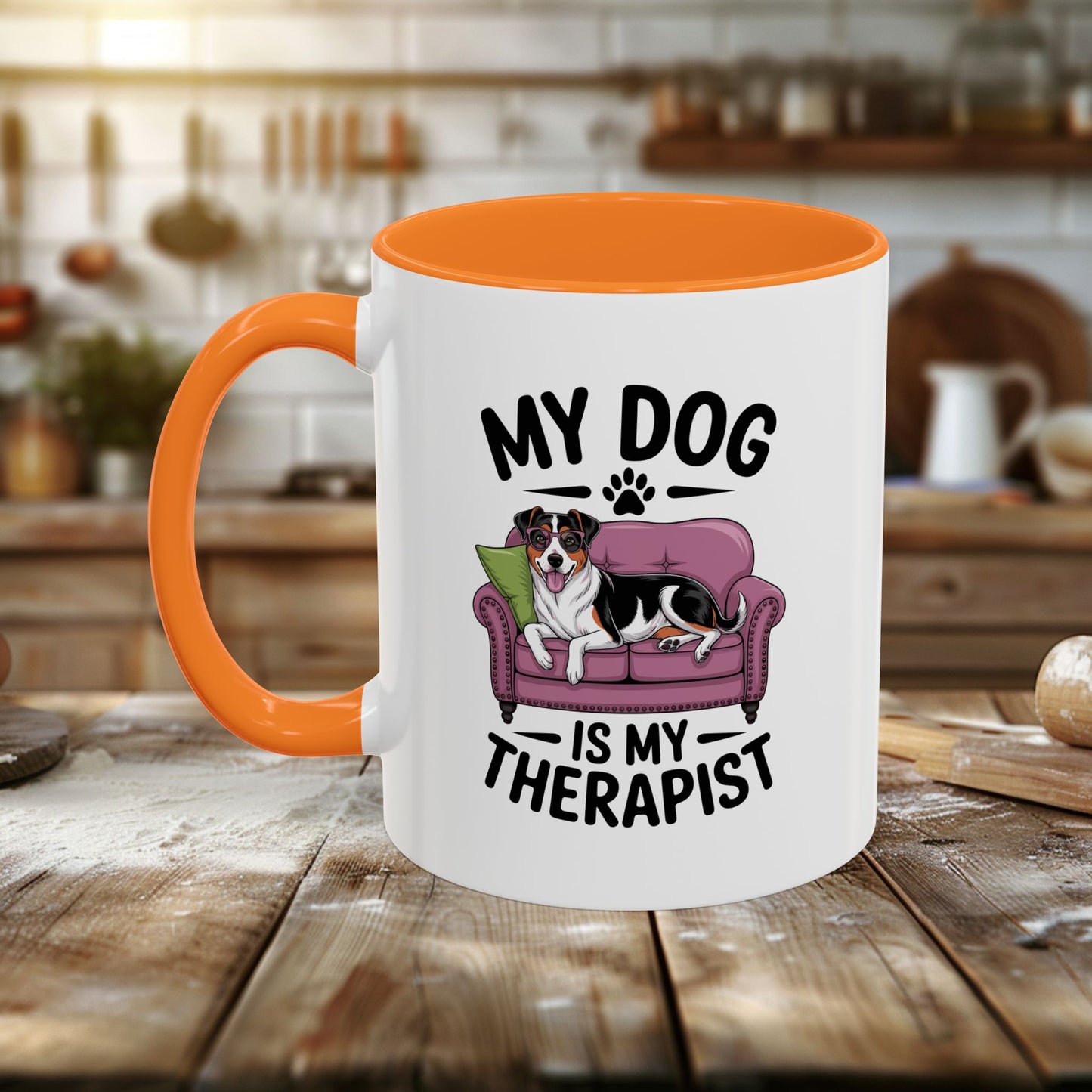 colorful mugs (11oz, 15oz) - my dog is my therapist | funny dog lover gift | cute pet quote design