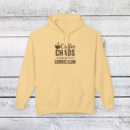 Unisex Softstyle Hoodie - Coffee, Chaos, and Curriculum Design. Teachers with Attitude.