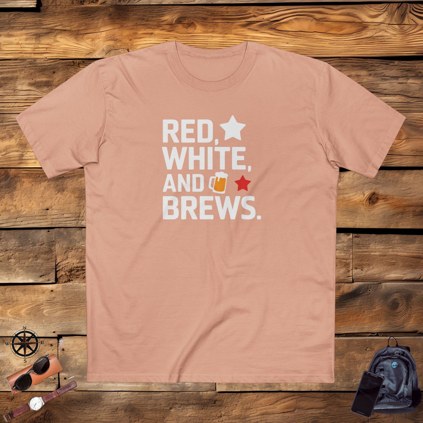 men's t-shirt, men's tee, men's funny gift, red white and brews!