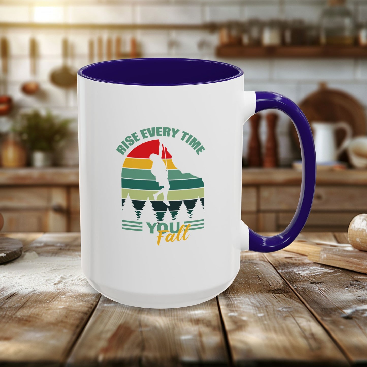 colorful mugs (11oz, 15oz) - rise every time you fall - resilience quote