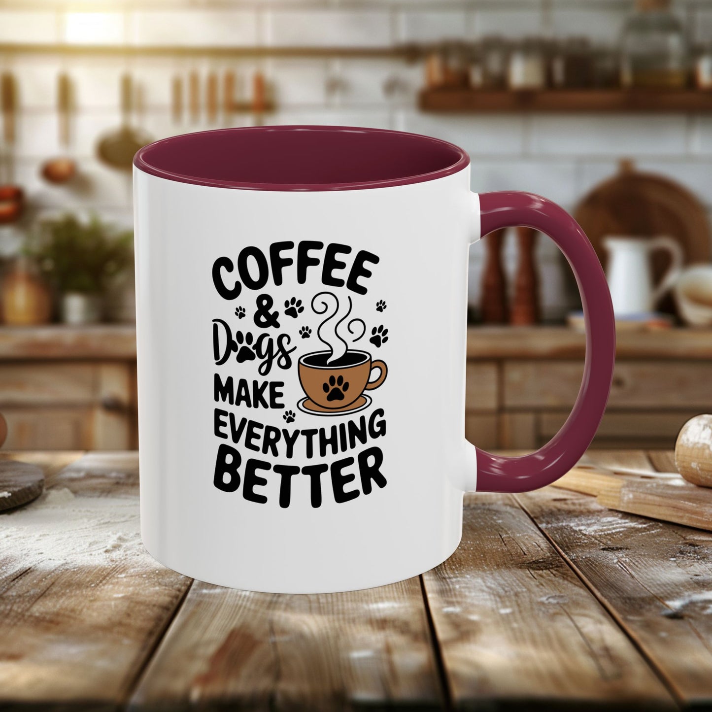 colorful mugs (11oz, 15oz) - coffee and dogs make everything better | funny dog lover gift | cute pet quote design