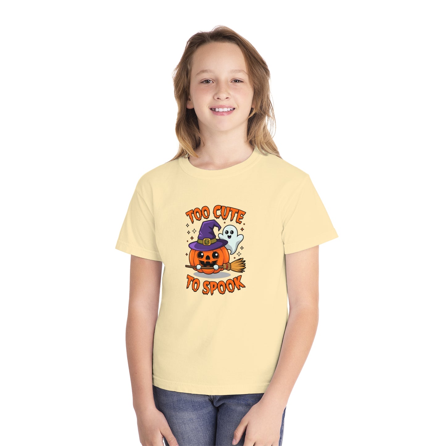 youth t-shirt, youth halloween t-shirt, too cute to spook!