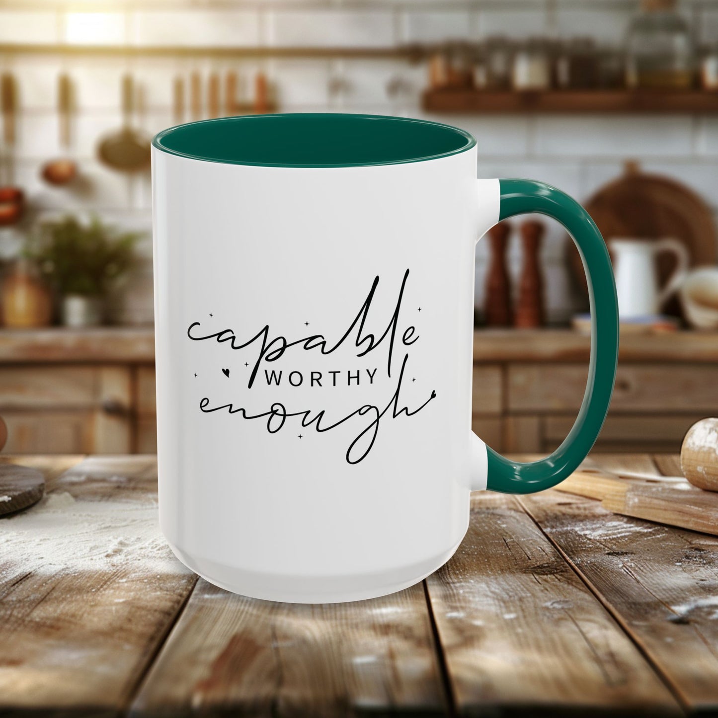 colorful mugs (11oz, 15oz) - capable, worth, enough - empowerment words