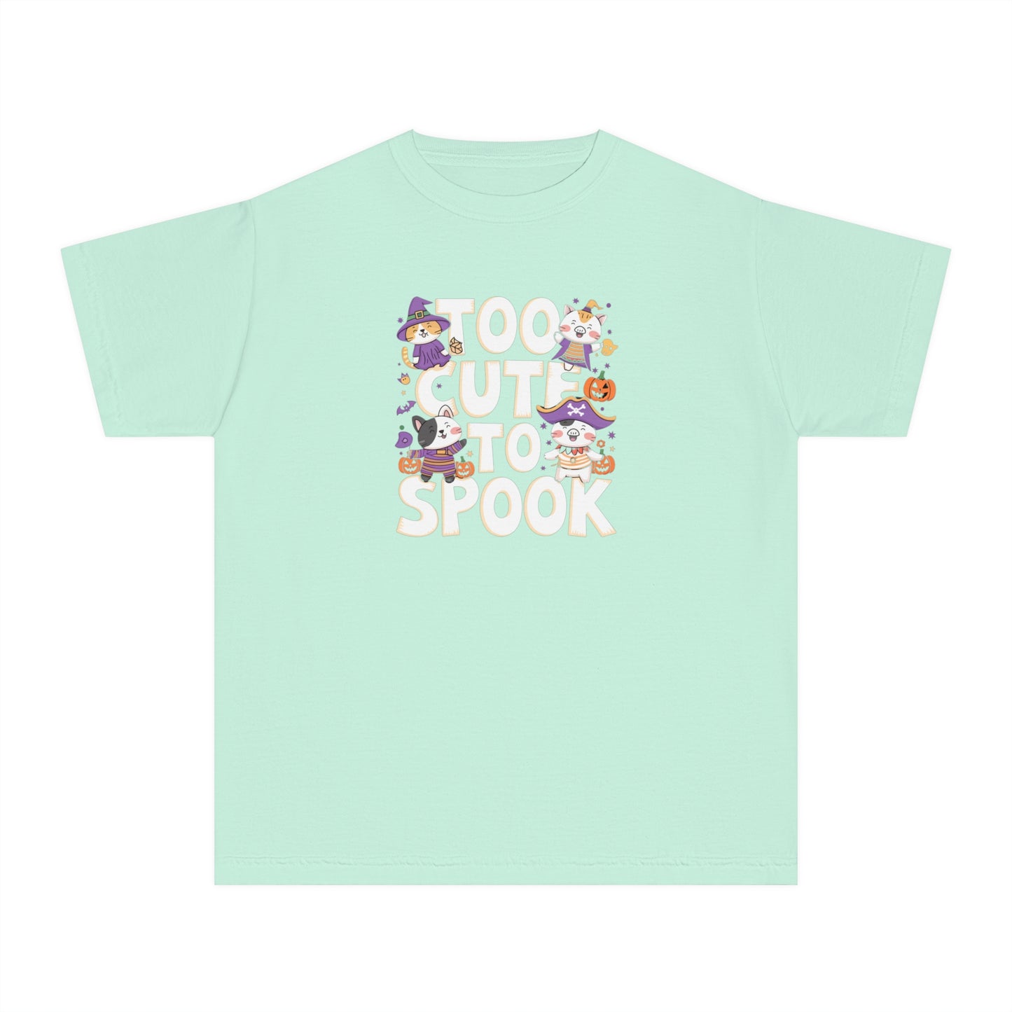 youth t-shirt, youth halloween t-shirt, too cute to spook!