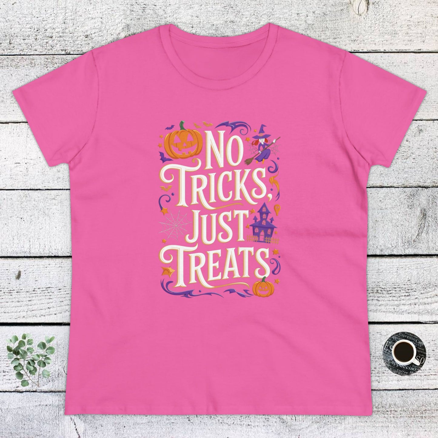 women's t-shirts, women's halloween tee, funny gift, no trick's just treats!