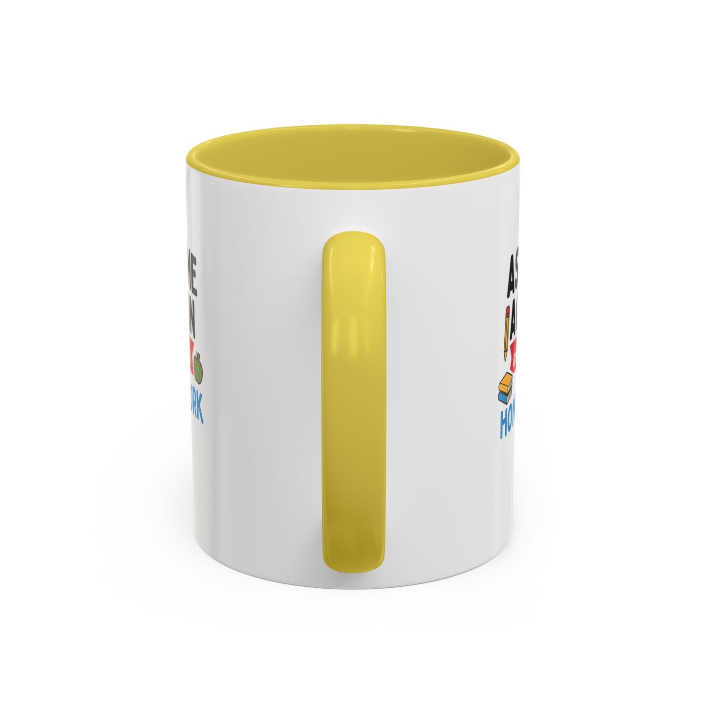 colorful 'ask me again, it's homework' mug - perfect for students. teachers with attitude.