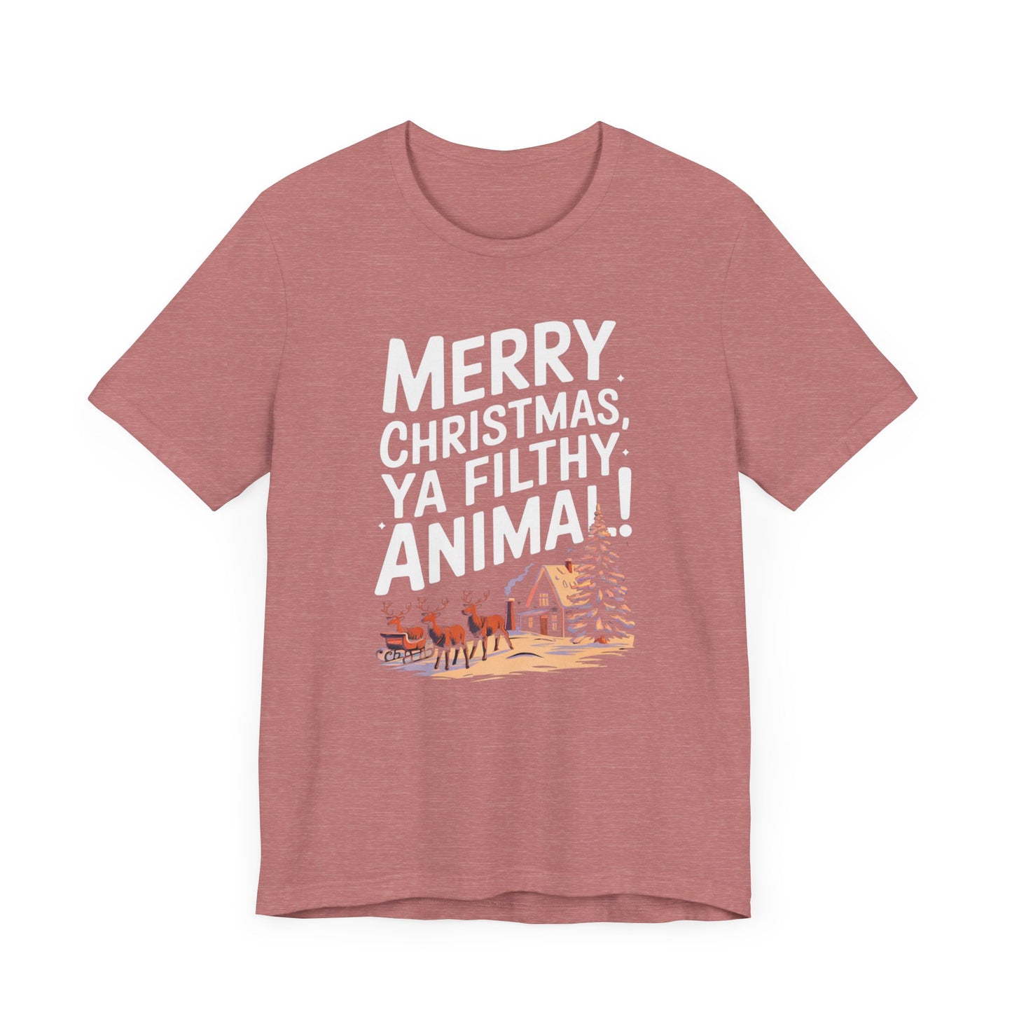 men & women christmas t-shirt. merry christmas ya filthy animal. unisex christmas t-shirt.