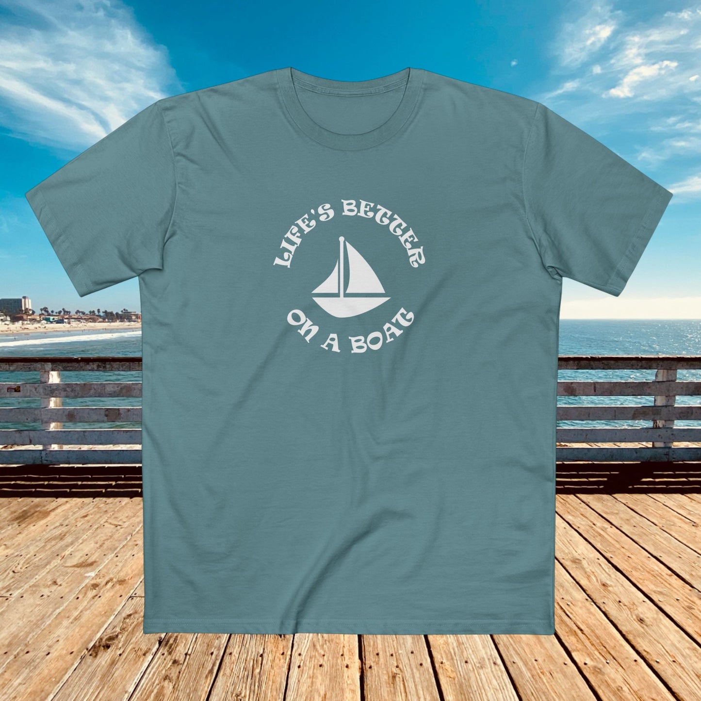 mens t-shirt - on a boat