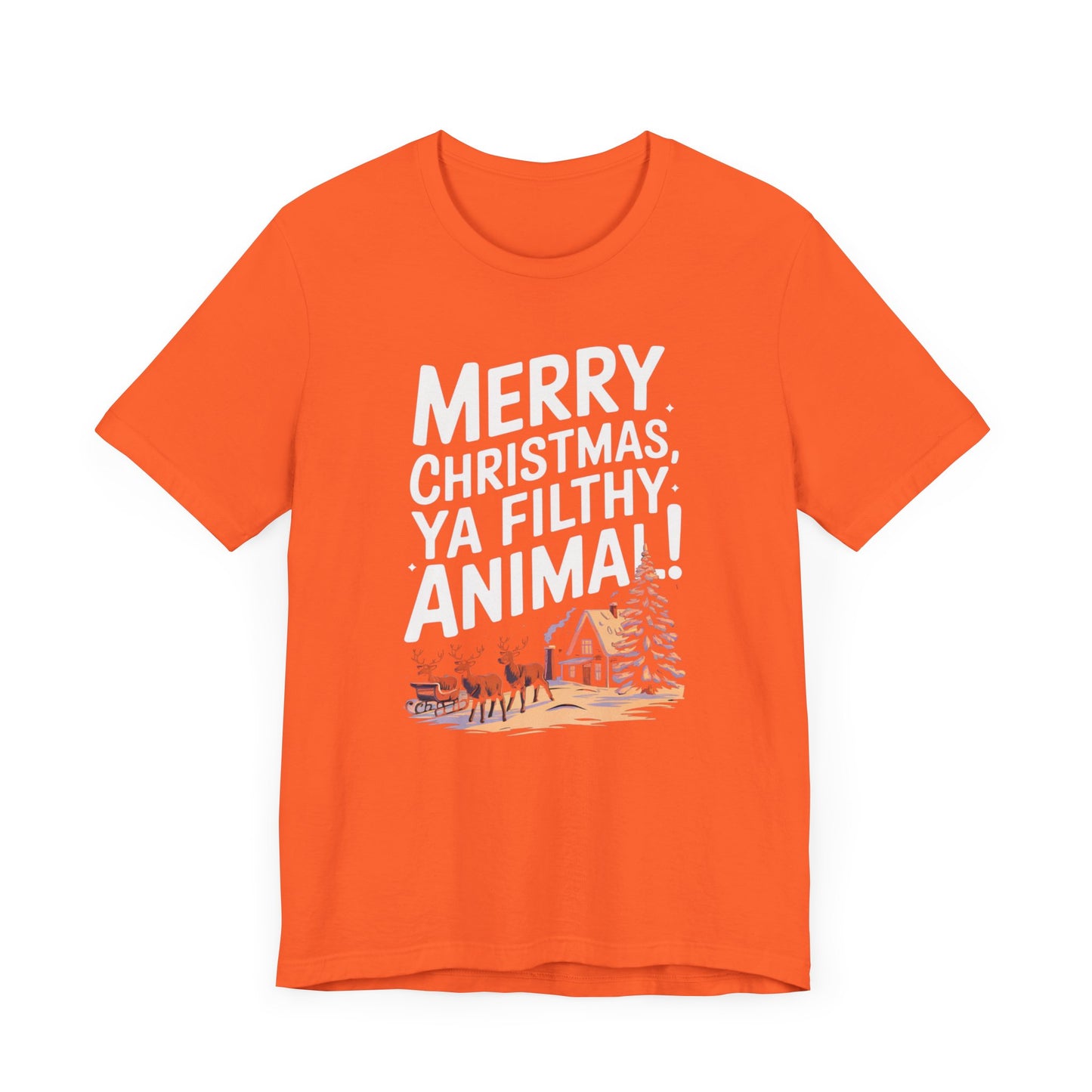 men & women christmas t-shirt. merry christmas ya filthy animal. unisex christmas t-shirt.