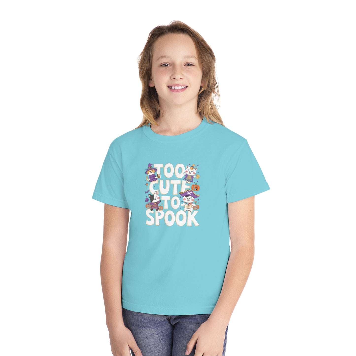 youth t-shirt, youth halloween t-shirt, too cute to spook!