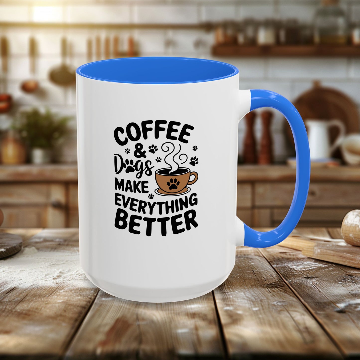 colorful mugs (11oz, 15oz) - coffee and dogs make everything better | funny dog lover gift | cute pet quote design