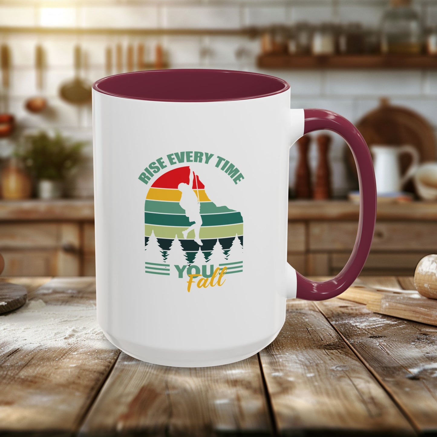 colorful mugs (11oz, 15oz) - rise every time you fall - resilience quote