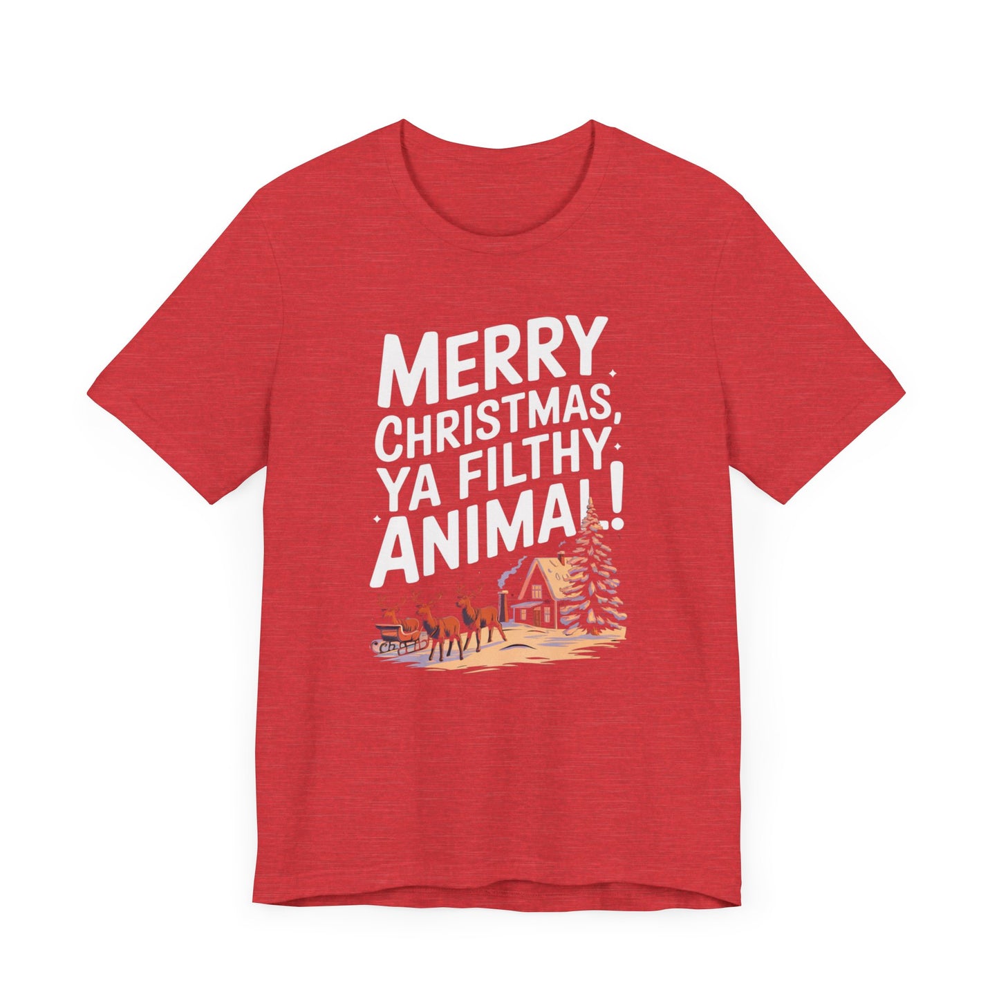 men & women christmas t-shirt. merry christmas ya filthy animal. unisex christmas t-shirt.