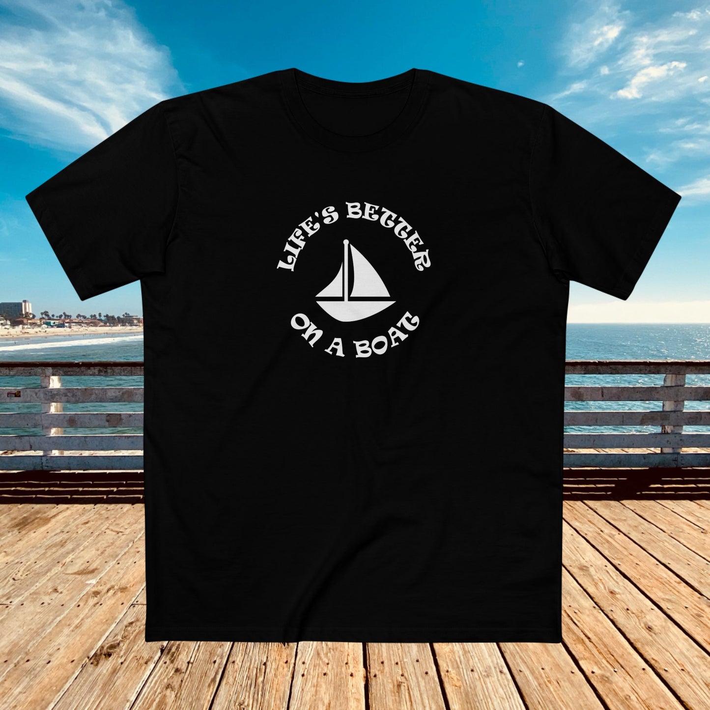 mens t-shirt - on a boat