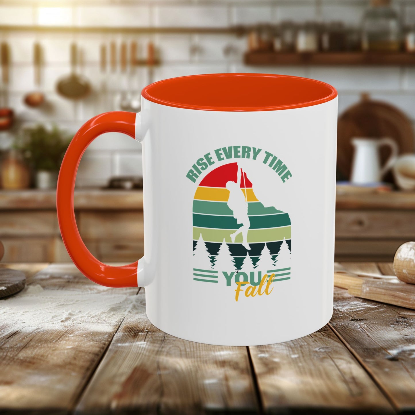 colorful mugs (11oz, 15oz) - rise every time you fall - resilience quote