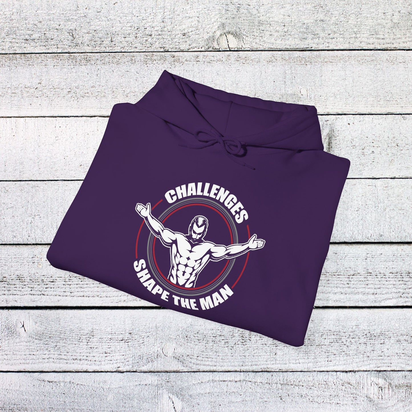 unisex heavy blend™ hooded sweatshirt - challenges shape the man - grit and growth quote