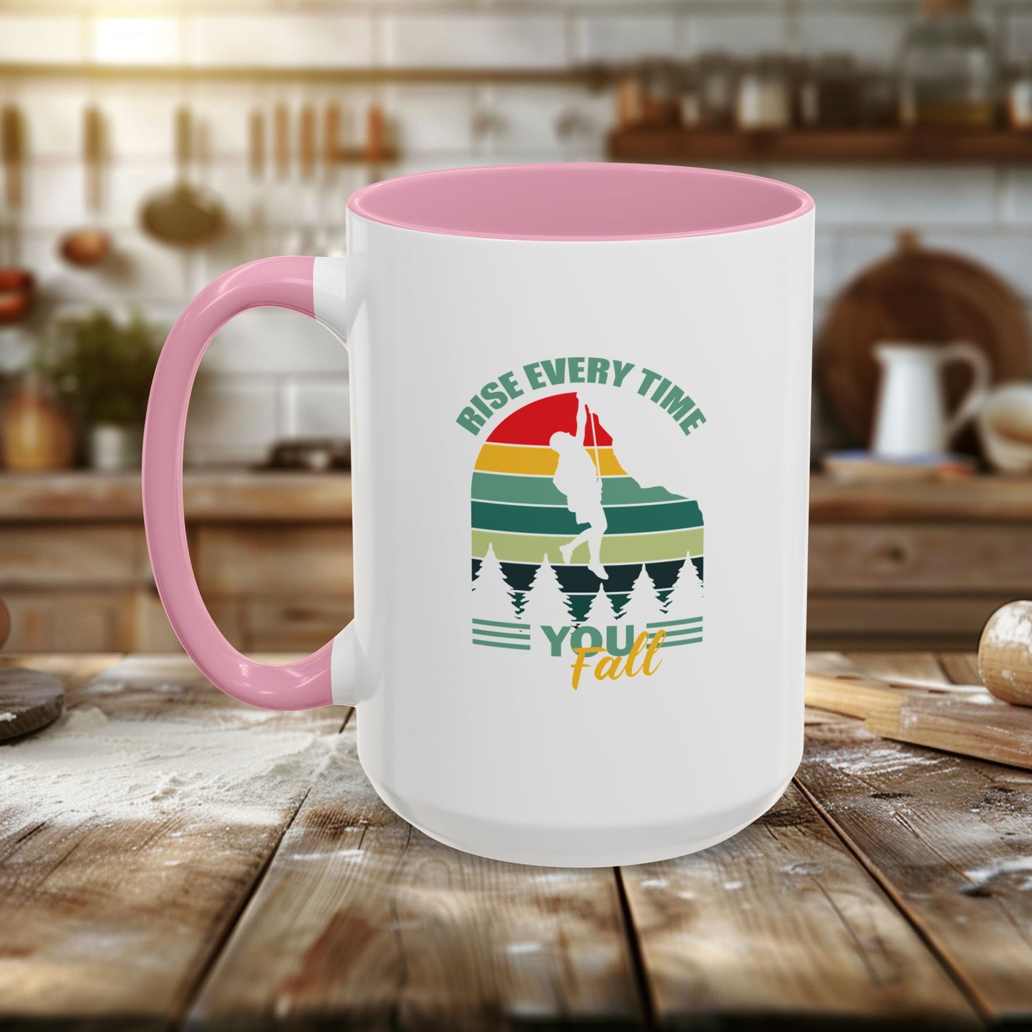colorful mugs (11oz, 15oz) - rise every time you fall - resilience quote