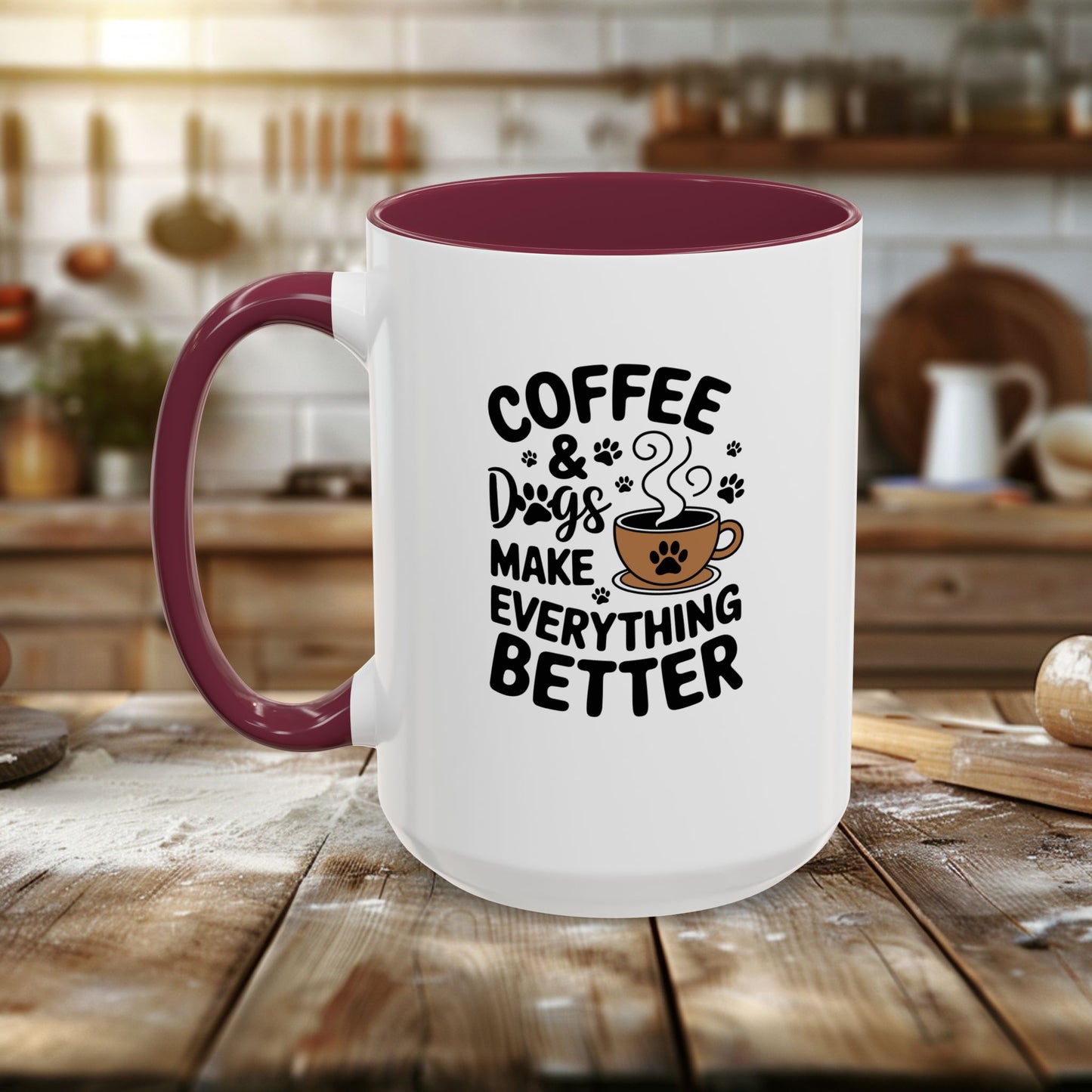 colorful mugs (11oz, 15oz) - coffee and dogs make everything better | funny dog lover gift | cute pet quote design