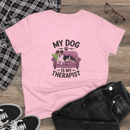 Women's Midweight Cotton Tee - My Dog is My Therapist | Funny Dog Lover Gift | Cute Pet Quote Design
