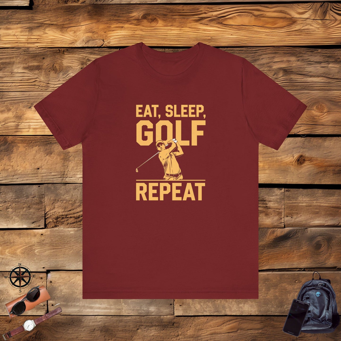 men & women golf t-shirt: eat, sleep, golf repeat. unisex golf t-shirt