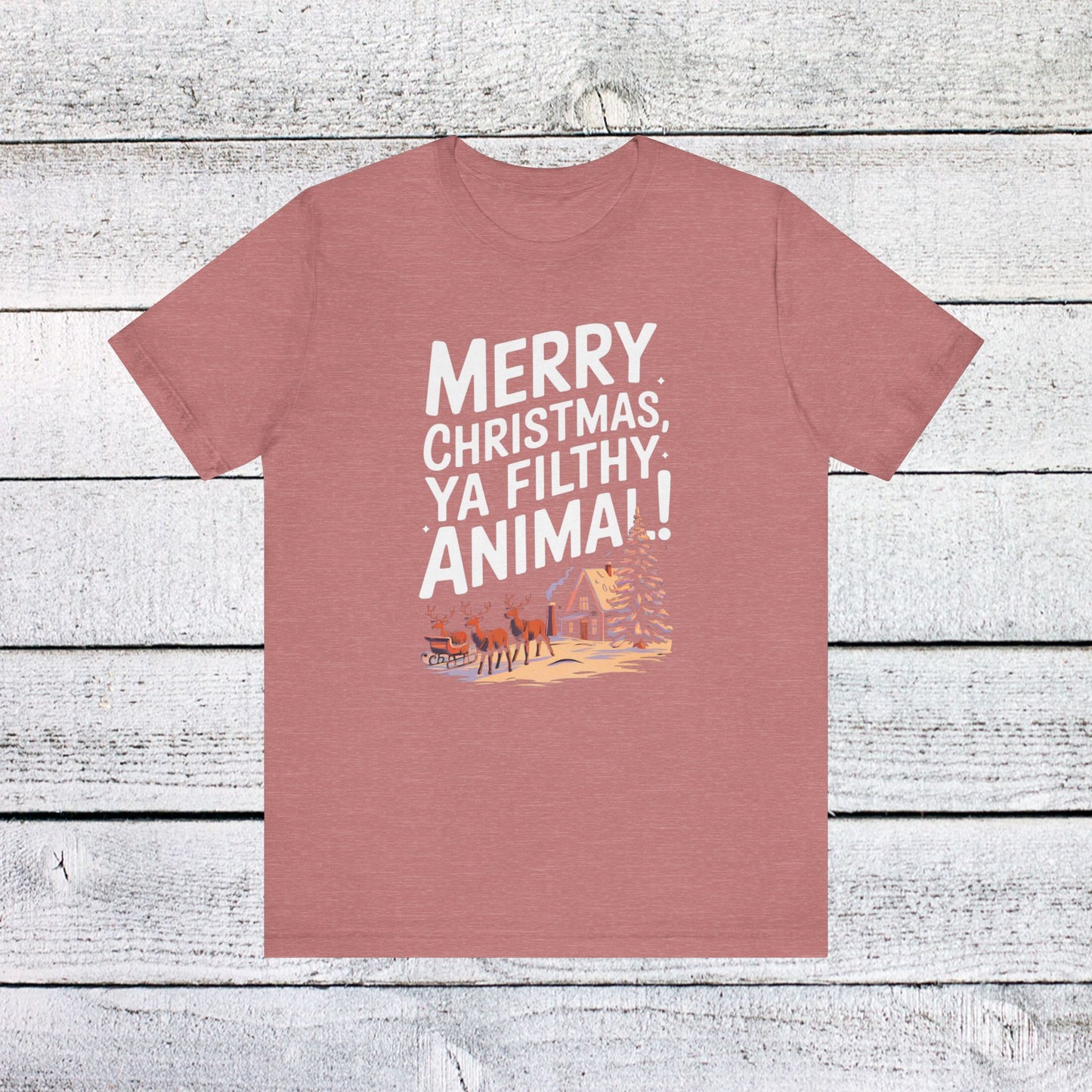 men & women christmas t-shirt. merry christmas ya filthy animal. unisex christmas t-shirt.