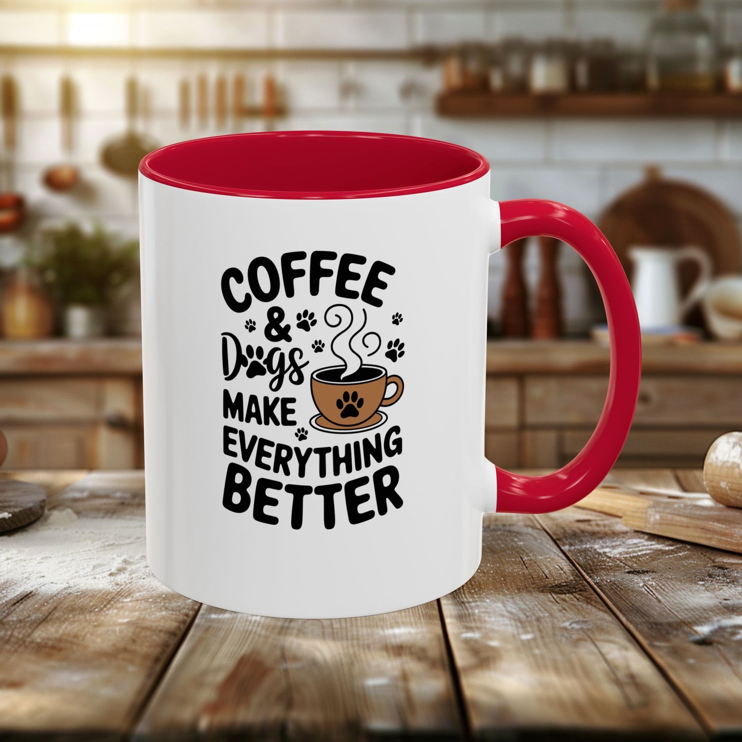 colorful mugs (11oz, 15oz) - coffee and dogs make everything better | funny dog lover gift | cute pet quote design