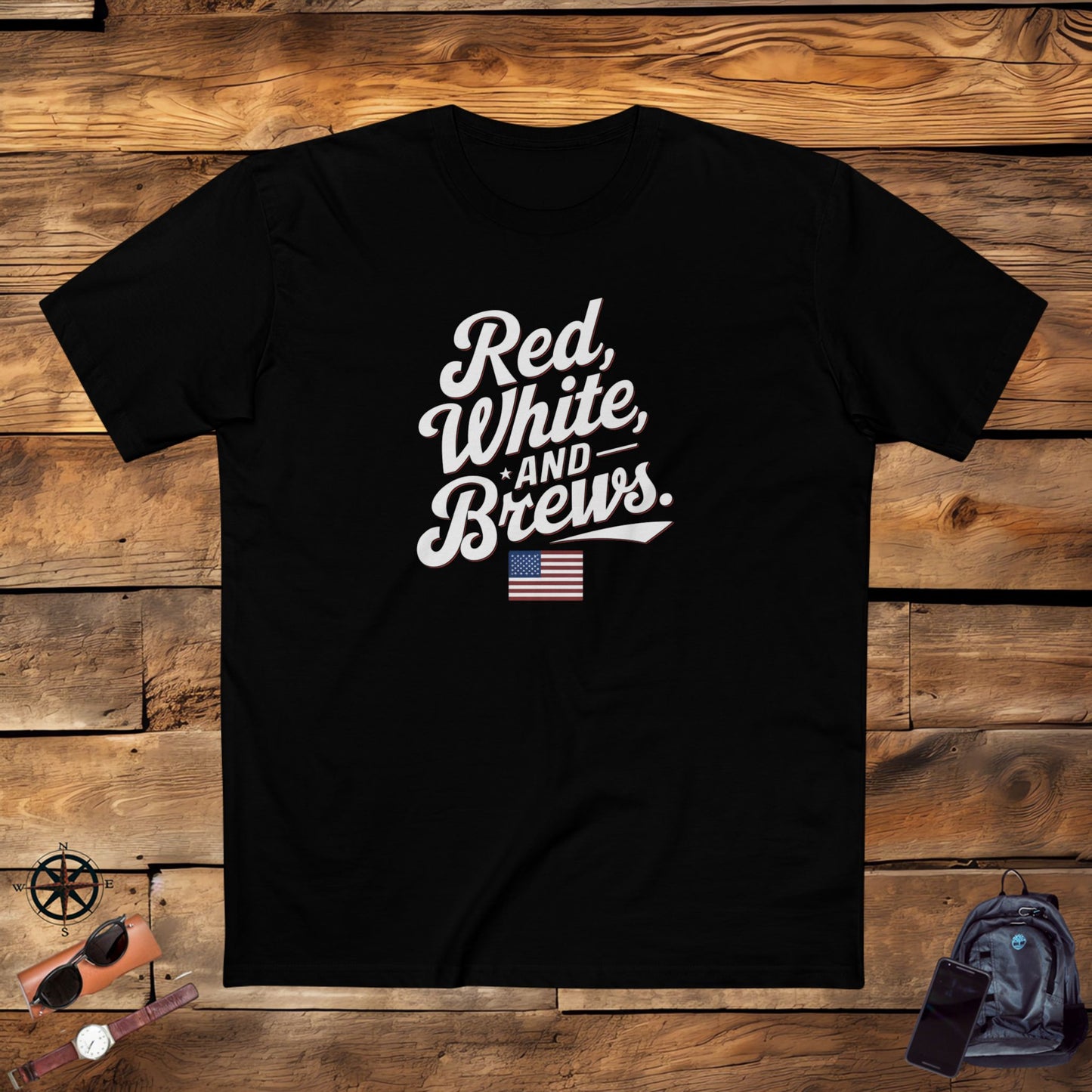 men's t-shirts, men's tee, men's funny gift, red white and brews!