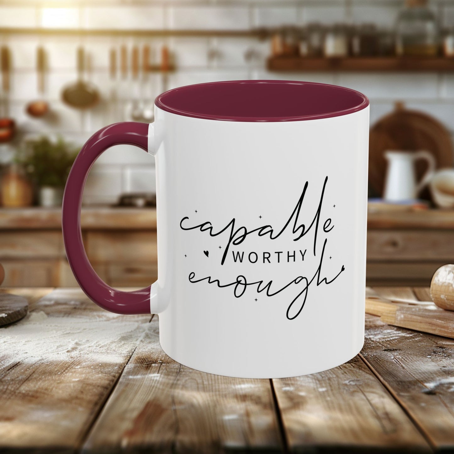 colorful mugs (11oz, 15oz) - capable, worth, enough - empowerment words